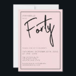 Invitation Minuscule rose pâle 40ème anniversaire<br><div class="desc">Invitation moderne 40ème anniversaire en rose vif avec script/typographie noir. Articles correspondants et gamme de fêtes également disponibles. Veuillez utiliser le bouton Message me ci-dessous pour obtenir de l'aide sur la personnalisation et les demandes spéciales. © Zoe Chapman Design</div>