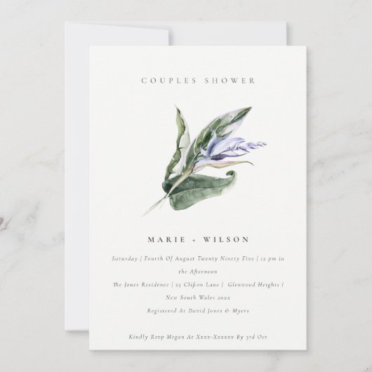 Invitation Minuscule Tropical Feuilleté Bleu Floral Couples D (Devant)