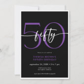 Invitation Minuscule violet moderne Cinquante Script Annivers (Devant)