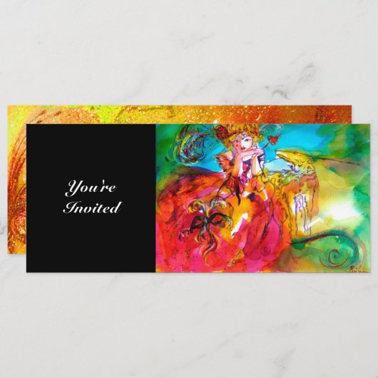 Invitation MIRANDOLINE, éclats lumineux jaune brun rouge vert (Devant / Derrière)