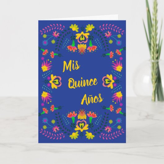 Invitation Mis Quince Anos Blue Floral Fête mexicaine (Devant)
