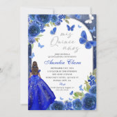 Invitation Mis Quince Anos Blue Silver Rose Quinceanera (Devant)