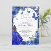 Invitation Mis Quince Anos Blue Silver Rose Quinceanera (Debout devant)