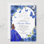 Invitation Mis Quince Anos Blue Silver Rose Quinceanera (Devant)