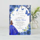 Invitation Mis Quince Anos Blue Silver Rose Quinceanera (Debout devant)