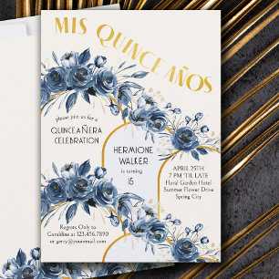 Invitation Mis Quince Anos Gold Arch Rose bleu 15e anniversai