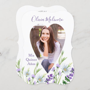 Invitation Mis Quince Anos Photo Quinceanera Florale Violet