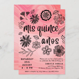 Invitation Mis Quince Años Rose Moderne Floral Quinceañera