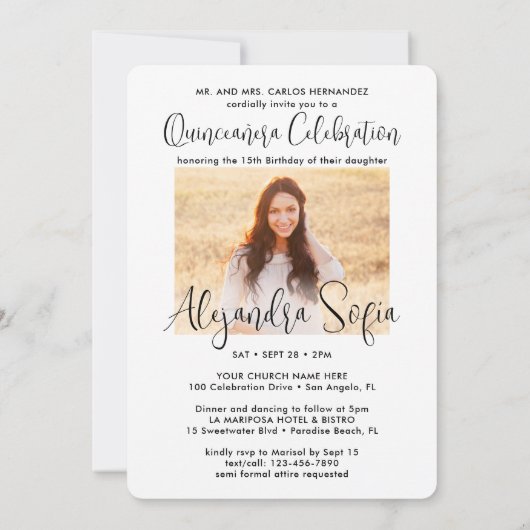 Invitation Mis Quince Años Trendy Quinceañera Script 2 Photo (Dos)