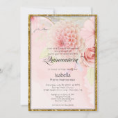 Invitation Mis Quince Belles Fleurs Roses Pastel (Devant)
