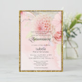 Invitation Mis Quince Belles Fleurs Roses Pastel (Debout devant)