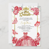 Invitation Mis Quince Bilingue Robe Rouge Floral (Devant)