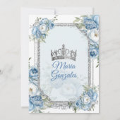 Invitation Mis Quince Bleu Floral Argent Couronne Quinceañera (Dos)