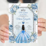 Invitation Mis Quince Bleu Floral Argent Couronne Quinceañera<br><div class="desc">Mis Quince Bleu Floral Argent Couronne Quinceañera Invitation 15 Anos Anniversaire</div>