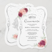 Invitation Mis Quince Burgundy Blush et Silver Quinceanera (Devant / Derrière)