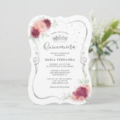 Invitation Mis Quince Burgundy Blush et Silver Quinceanera (Debout devant)