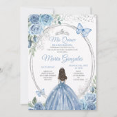 Invitation Mis Quince Dusty Blue & Silver Floral Quinceañera (Devant)