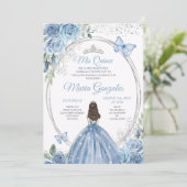 Invitation Mis Quince Dusty Blue & Silver Floral Quinceañera (Debout devant)