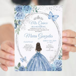 Invitation Mis Quince Dusty Blue & Silver Floral Quinceañera<br><div class="desc">Dusty Blue & Silver Floral Quinceañera Invitation Mis Quince Anos,  15e anniversaire, </div>