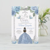 Invitation Mis Quince Dusty Blue & Silver Floral Quinceañera (Debout devant)