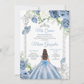 Invitation Mis Quince Dusty Blue & Silver Floral Quinceañera (Devant)