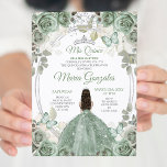 Invitation Mis Quince Dusty Green & Silver Floral Quinceañera<br><div class="desc">Dusty Green & Silver Floral Quinceañera Invitation Mis Quince Anos,  15e anniversaire, </div>