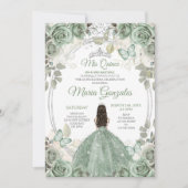 Invitation Mis Quince Dusty Green & Silver Floral Quinceañera (Devant)