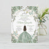 Invitation Mis Quince Dusty Green & Silver Floral Quinceañera (Debout devant)
