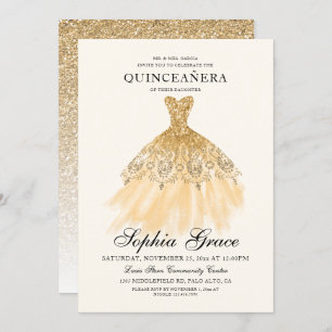 Invitation Mis Quince Elegant Faux Gold Parties scintillant Q