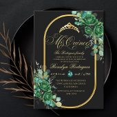 Invitation Mis Quince Emerald Fleurs vertes 15e anniversaire