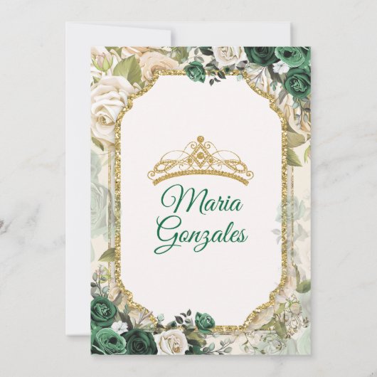 Invitation Mis Quince Emerald Green 15 Anos Gold Crown (Dos)