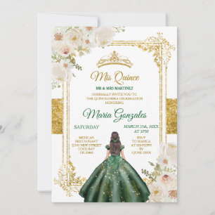 Invitation Mis Quince Emerald Vert & Blanc Floral Anniversair