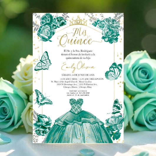 Invitation Mis Quince Espagnol Emerald Green