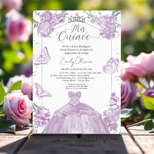 Invitation Mis Quince Espagnol Robe Lavande