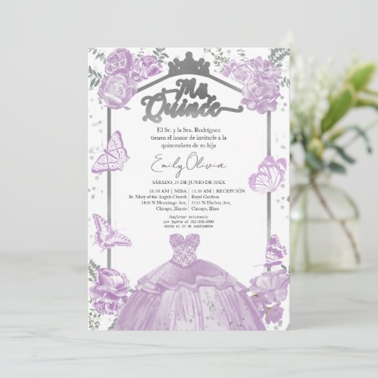 Invitation Mis Quince Espagnol Robe Lavande (Debout devant)