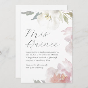 Invitation Mis Quince Floral Anniversaire Quinceañera QR Code