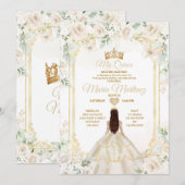 Invitation Mis Quince Ivory White Floral Princess Anniversair (Devant / Derrière)