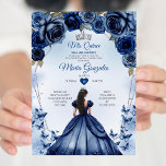 Invitation Mis Quince Marine Bleu Floral Couronne Quinceañera<br><div class="desc">Mis Quince Marine Bleu Floral Argent Couronne Quinceañera Invitation 15 Anos Anniversaire</div>