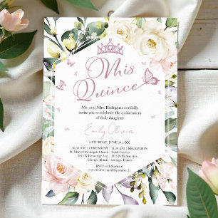 Invitation Mis Quince Papillons végétation florale Quinceañ