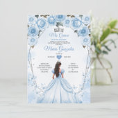 Invitation Mis Quince Poudre Bleu Floral Couronne Quinceañera (Debout devant)