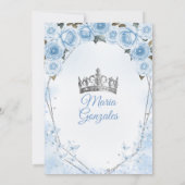 Invitation Mis Quince Poudre Bleu Floral Couronne Quinceañera (Dos)