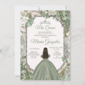 Invitation Mis Quince Sage Green & Silver Floral Quinceañera (Devant)