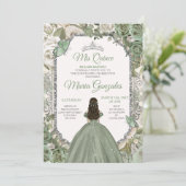 Invitation Mis Quince Sage Green & Silver Floral Quinceañera (Debout devant)