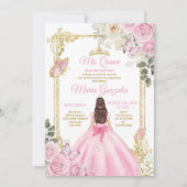 Invitation Mis rose et or Quince 15 Anos Papillon Couronne (Devant)