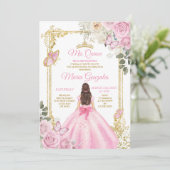 Invitation Mis rose et or Quince 15 Anos Papillon Couronne (Debout devant)