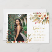 Invitation Mis XV Delicate Christmas Spanish Floral Photo  (Devant)