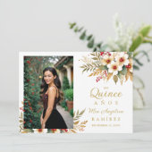 Invitation Mis XV Delicate Christmas Spanish Floral Photo  (Debout devant)