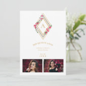 Invitation Mis XV Initial 2 Photos Gold effect Floral Diamond (Debout devant)
