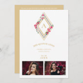 Invitation Mis XV Initial 2 Photos Gold effect Floral Diamond (Devant / Derrière)