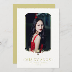 Invitation Mis XV Lace Flourish Golden Effet Photo Espagnol